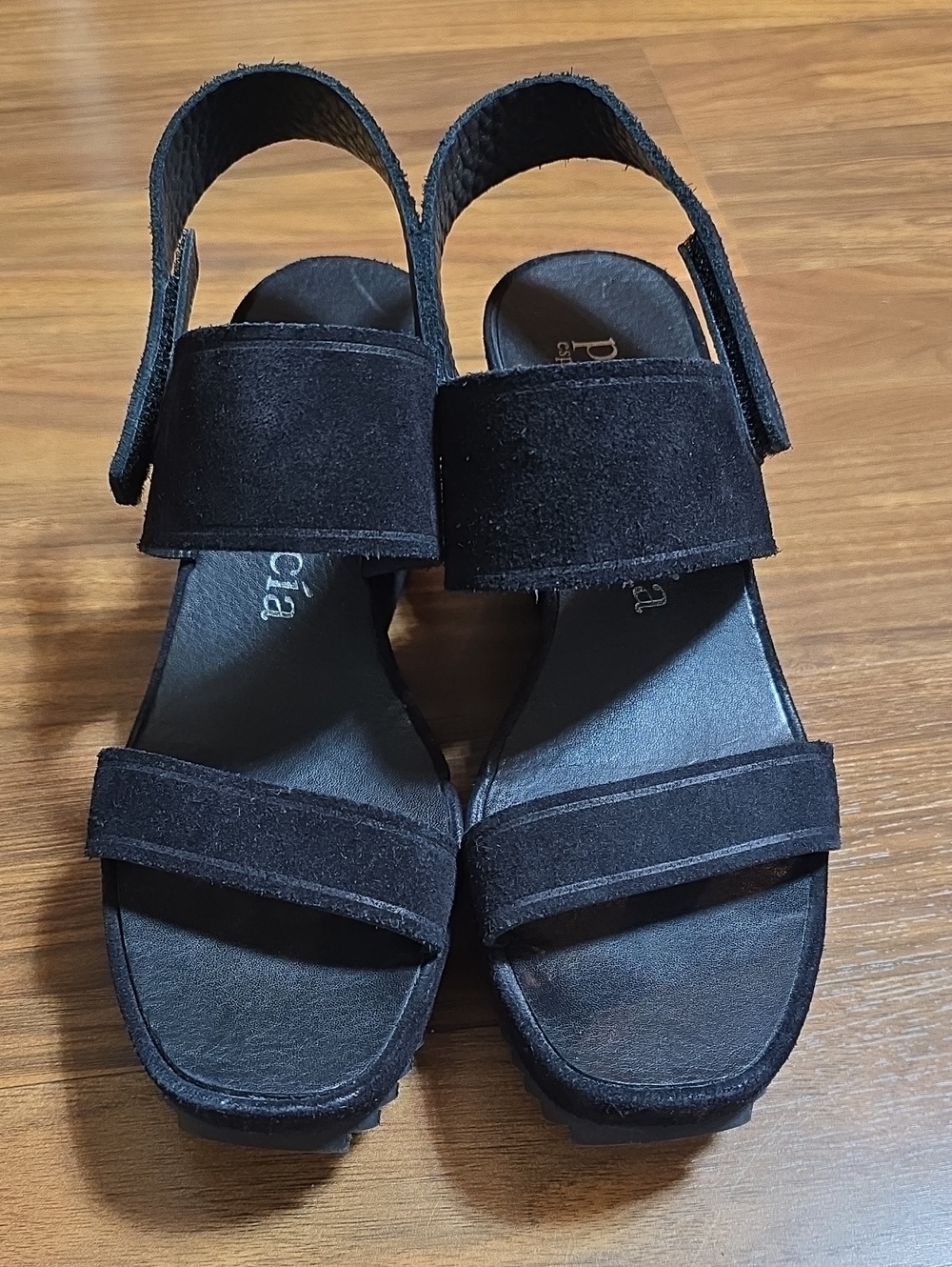 Pedro Garcia Black Suede Wedge Sandals Platform Sawtooth Sole